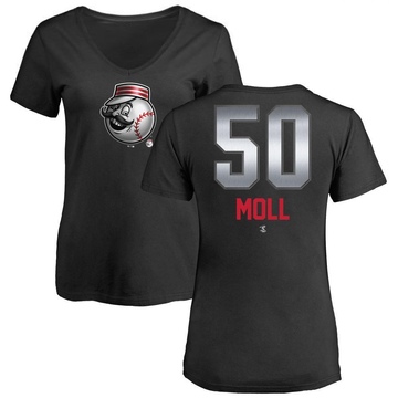 Women's Cincinnati Reds Sam Moll ＃50 Midnight Mascot V-Neck T-Shirt - Black