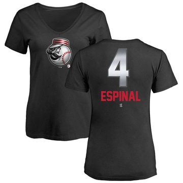 Women's Cincinnati Reds Santiago Espinal ＃4 Midnight Mascot V-Neck T-Shirt - Black