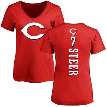 Women's Cincinnati Reds Spencer Steer ＃7 Backer Slim Fit T-Shirt - Red