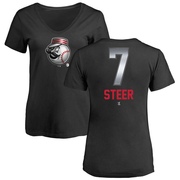 Women's Cincinnati Reds Spencer Steer ＃7 Midnight Mascot V-Neck T-Shirt - Black