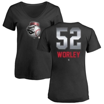 Women's Cincinnati Reds Vance Worley ＃52 Midnight Mascot V-Neck T-Shirt - Black