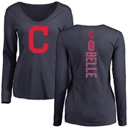 Women's Cleveland Guardians Albert Belle ＃8 Backer Slim Fit Long Sleeve T-Shirt - Navy