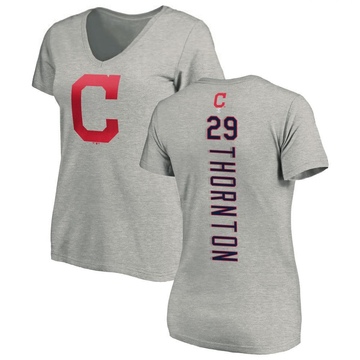 Women's Cleveland Guardians Andre Thornton ＃29 Backer Slim Fit T-Shirt Ash