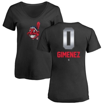 Women's Cleveland Guardians Andres Gimenez ＃0 Midnight Mascot V-Neck T-Shirt - Black