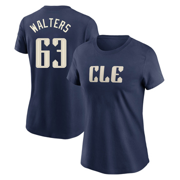 Women's Cleveland Guardians Andrew Walters ＃63 2024 City Connect T-Shirt - Navy