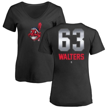 Women's Cleveland Guardians Andrew Walters ＃63 Midnight Mascot V-Neck T-Shirt - Black