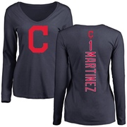 Women's Cleveland Guardians Angel Martinez ＃1 Backer Slim Fit Long Sleeve T-Shirt - Navy