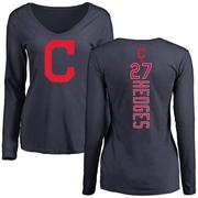 Women's Cleveland Guardians Austin Hedges ＃27 Backer Slim Fit Long Sleeve T-Shirt - Navy