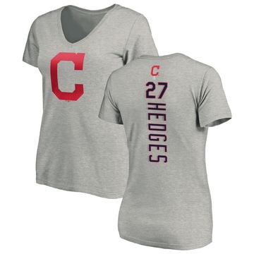 Women's Cleveland Guardians Austin Hedges ＃27 Backer Slim Fit T-Shirt Ash