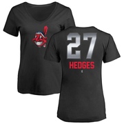 Women's Cleveland Guardians Austin Hedges ＃27 Midnight Mascot V-Neck T-Shirt - Black