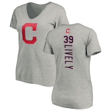 Women's Cleveland Guardians Ben Lively ＃39 Backer Slim Fit T-Shirt Ash