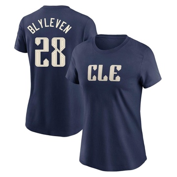 Women's Cleveland Guardians Bert Blyleven ＃28 2024 City Connect T-Shirt - Navy