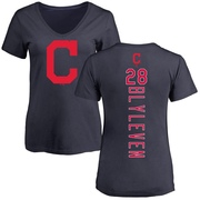 Women's Cleveland Guardians Bert Blyleven ＃28 Backer Slim Fit T-Shirt - Navy