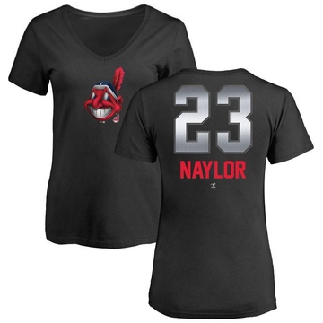 Women's Cleveland Guardians Bo Naylor ＃23 Midnight Mascot V-Neck T-Shirt - Black