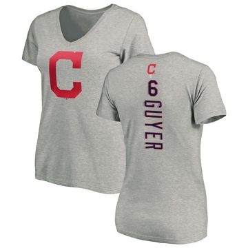 Women's Cleveland Guardians Brandon Guyer ＃6 Backer Slim Fit T-Shirt Ash