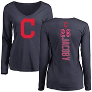 Women's Cleveland Guardians Brook Jacoby ＃26 Backer Slim Fit Long Sleeve T-Shirt - Navy