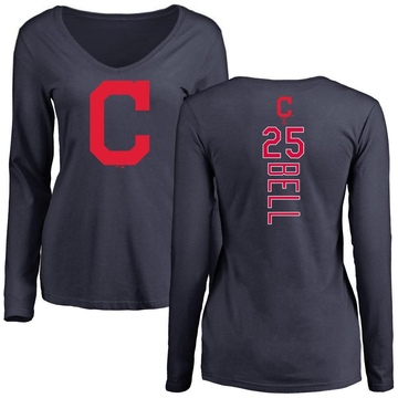 Women's Cleveland Guardians Buddy Bell ＃25 Backer Slim Fit Long Sleeve T-Shirt - Navy