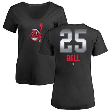 Women's Cleveland Guardians Buddy Bell ＃25 Midnight Mascot V-Neck T-Shirt - Black