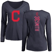 Women's Cleveland Guardians Cade Smith ＃36 Backer Slim Fit Long Sleeve T-Shirt - Navy