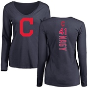 Women's Cleveland Guardians Charles Nagy ＃41 Backer Slim Fit Long Sleeve T-Shirt - Navy