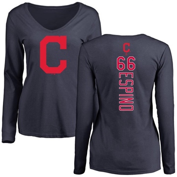 Women's Cleveland Guardians Daniel Espino ＃66 Backer Slim Fit Long Sleeve T-Shirt - Navy