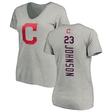 Women's Cleveland Guardians Daniel Johnson ＃23 Backer Slim Fit T-Shirt Ash