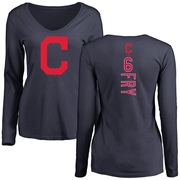 Women's Cleveland Guardians David Fry ＃6 Backer Slim Fit Long Sleeve T-Shirt - Navy