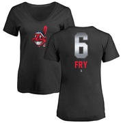 Women's Cleveland Guardians David Fry ＃6 Midnight Mascot V-Neck T-Shirt - Black