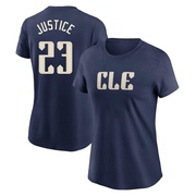 Women's Cleveland Guardians David Justice ＃23 2024 City Connect T-Shirt - Navy