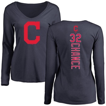 Women's Cleveland Guardians Dean Chance ＃32 Backer Slim Fit Long Sleeve T-Shirt - Navy