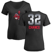 Women's Cleveland Guardians Dean Chance ＃32 Midnight Mascot V-Neck T-Shirt - Black