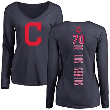 Women's Cleveland Guardians Deyvison De Los Santos ＃70 Backer Slim Fit Long Sleeve T-Shirt - Navy