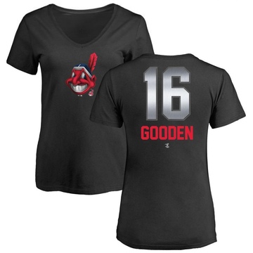 Women's Cleveland Guardians Dwight Gooden ＃16 Midnight Mascot V-Neck T-Shirt - Black