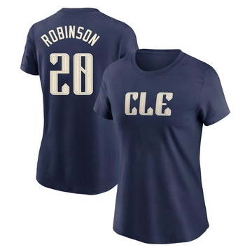 Women's Cleveland Guardians Eddie Robinson ＃20 2024 City Connect T-Shirt - Navy