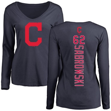 Women's Cleveland Guardians Erik Sabrowski ＃62 Backer Slim Fit Long Sleeve T-Shirt - Navy