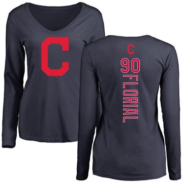 Women's Cleveland Guardians Estevan Florial ＃90 Backer Slim Fit Long Sleeve T-Shirt - Navy