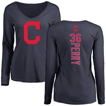 Women's Cleveland Guardians Gaylord Perry ＃36 Backer Slim Fit Long Sleeve T-Shirt - Navy