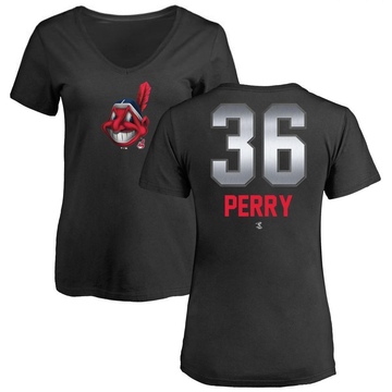 Women's Cleveland Guardians Gaylord Perry ＃36 Midnight Mascot V-Neck T-Shirt - Black