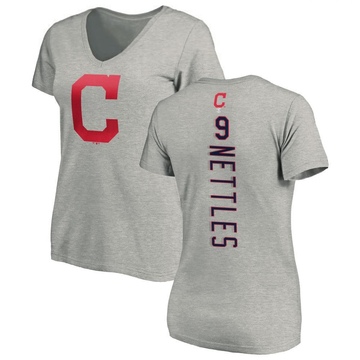 Women's Cleveland Guardians Graig Nettles ＃9 Backer Slim Fit T-Shirt Ash