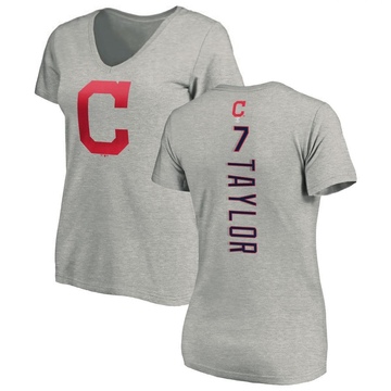 Women's Cleveland Guardians Jake Taylor ＃7 Backer Slim Fit T-Shirt Ash