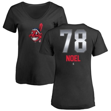 Women's Cleveland Guardians Jhonkensy Noel ＃78 Midnight Mascot V-Neck T-Shirt - Black