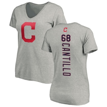 Women's Cleveland Guardians Joey Cantillo ＃68 Backer Slim Fit T-Shirt Ash