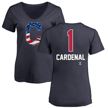 Women's Cleveland Guardians Jose Cardenal ＃1 Name and Number Banner Wave V-Neck T-Shirt - Navy