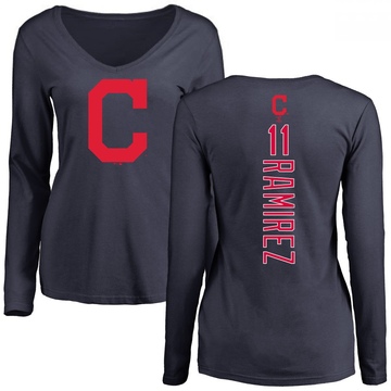 Women's Cleveland Guardians Jose Ramirez ＃11 Backer Slim Fit Long Sleeve T-Shirt - Navy