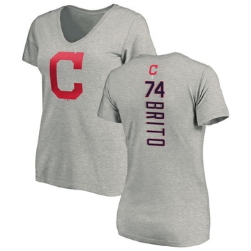 Women's Cleveland Guardians Juan Brito ＃74 Backer Slim Fit T-Shirt Ash