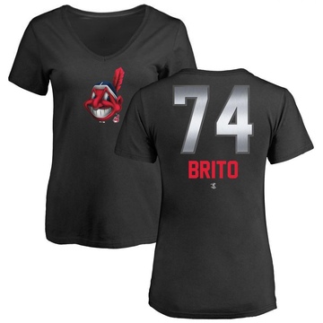 Women's Cleveland Guardians Juan Brito ＃74 Midnight Mascot V-Neck T-Shirt - Black