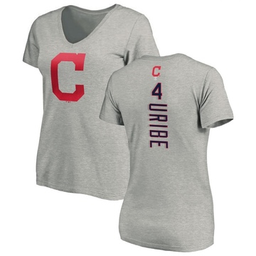 Women's Cleveland Guardians Juan Uribe ＃4 Backer Slim Fit T-Shirt Ash