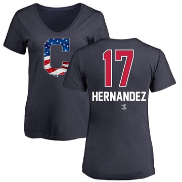 Women's Cleveland Guardians Keith Hernandez ＃17 Name and Number Banner Wave V-Neck T-Shirt - Navy