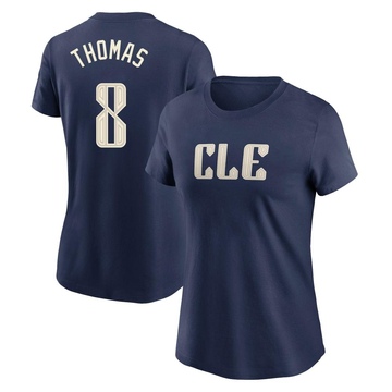 Women's Cleveland Guardians Lane Thomas ＃8 2024 City Connect T-Shirt - Navy