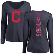 Women's Cleveland Guardians Lane Thomas ＃8 Backer Slim Fit Long Sleeve T-Shirt - Navy